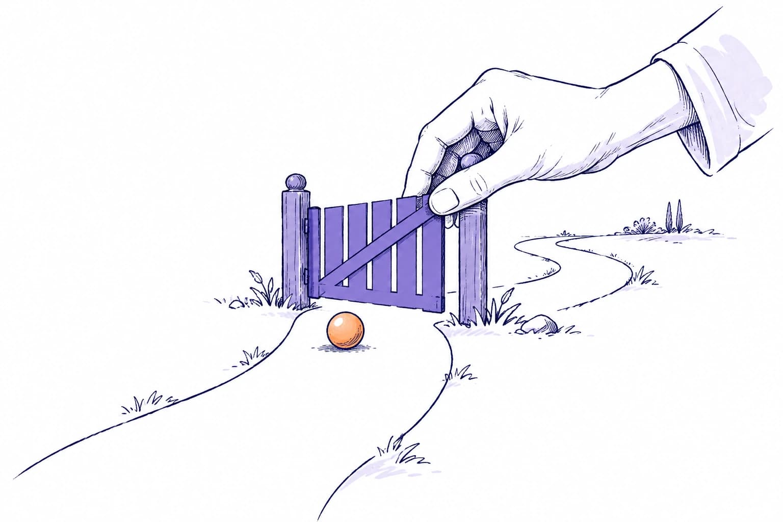 Illustration of a person controlling a gate on a defined path.